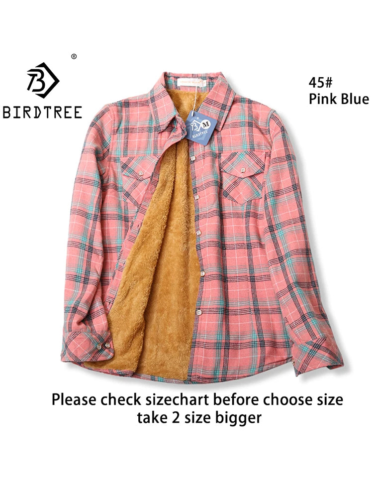 Velvet Thick Warm Women's Plaid Shirt Female Long Sleeve Tops M-5XL Winter Fleece Casual Check Blouse Autumn Clothes T77710A