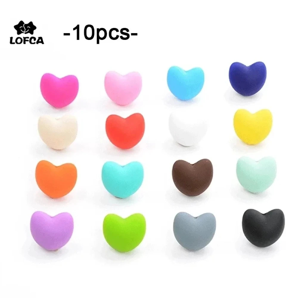 LOFCA Silicone Beads Heart Shape 10pcs Charm Teether Baby Teething Jewelry Nursing Baby Oral Care For Pacifier Holder Necklace