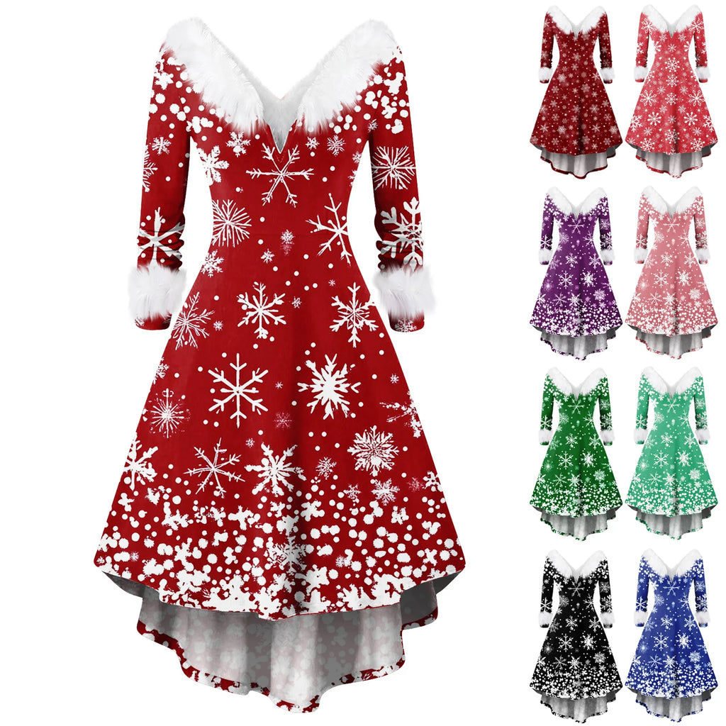 Winter Ladies' Christmas Printed Dress Party Dress Festive Vintage Casual Dress Christmas Day Atmosphere Clothing