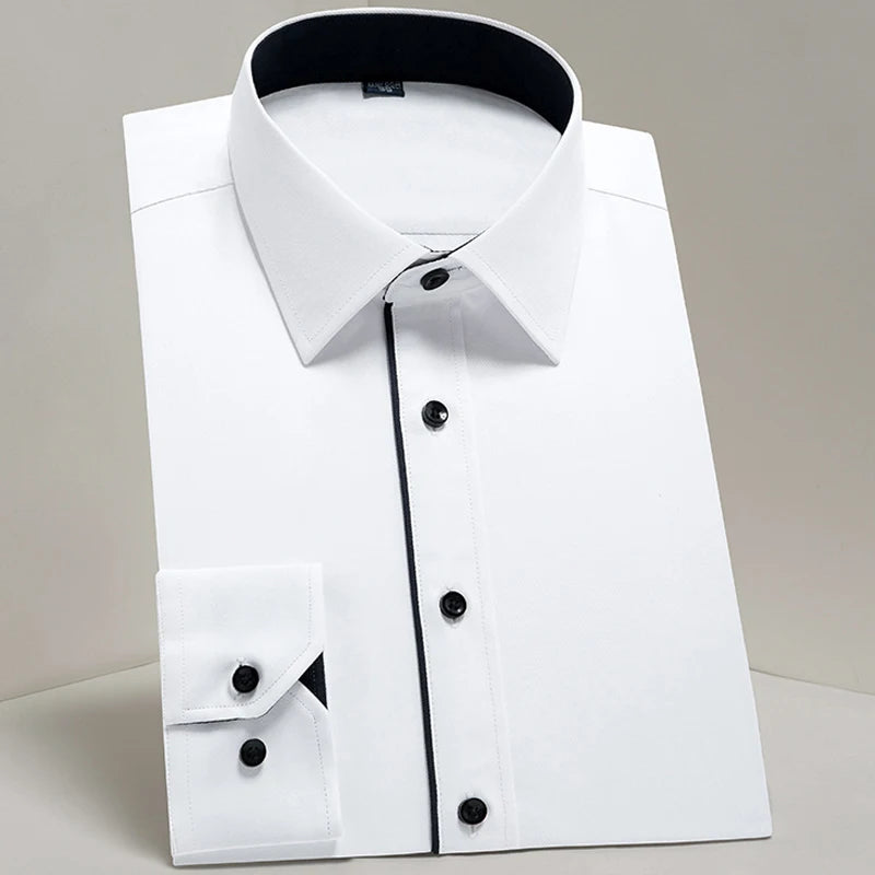 Men's Classic Long Sleeve Standard-fit Dress Shirts Formal Business Social Simple Basic Design White Work Office Casual Shirt