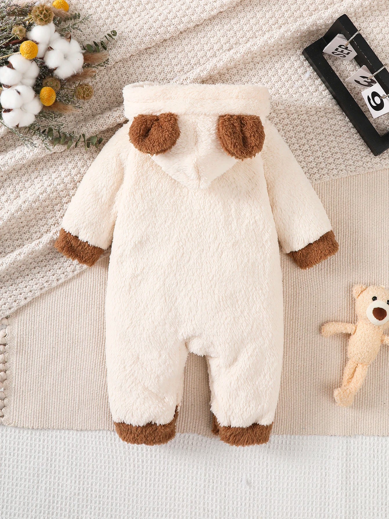 Winter  0-1  Years  Old  Infant  Baby  Boys  Bear   Print   Hooded   jumpsuit