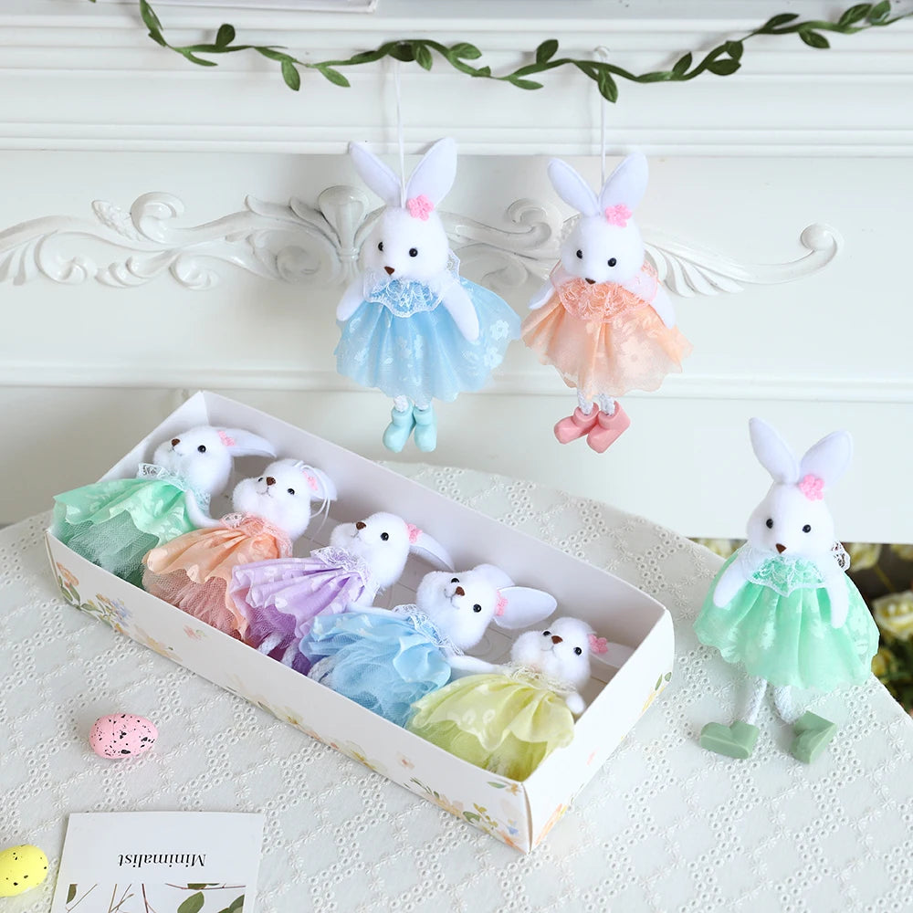 Easter Bunny Hanging Ornaments Pastel Purple Green Blue Yellow Skirt Rabbit Doll Figurine Kids Gifts Spring Easter Decorations