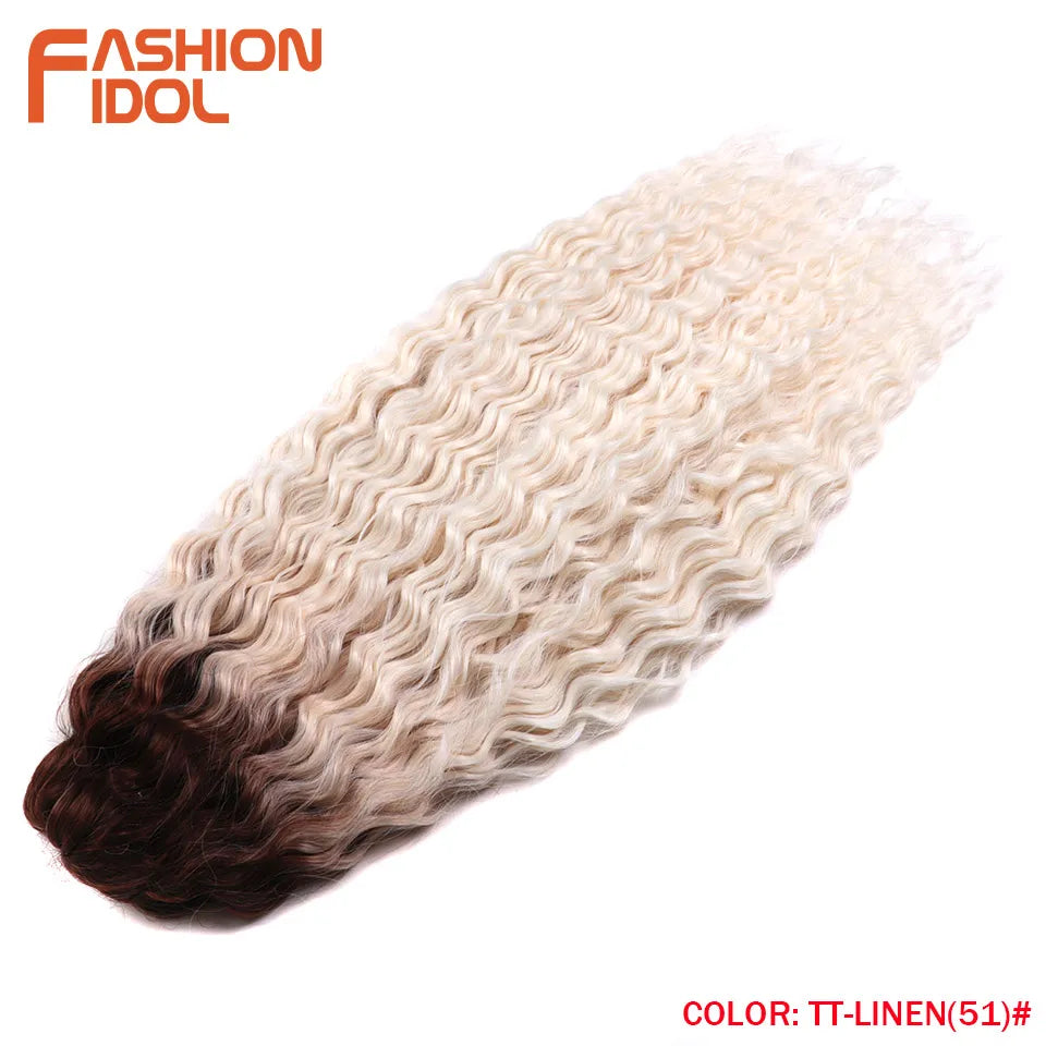 FASHION IDOL Ariel Twist Crochet Hair Synthetic 22 Inch 300g 3 Bundles Water Wave Hair Extensions Ombre Blonde Braid Curly Hair
