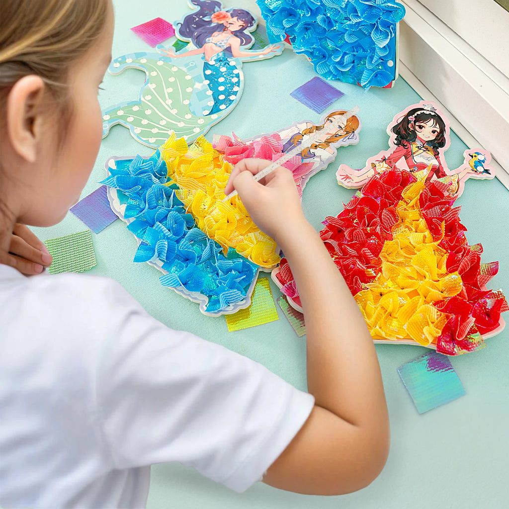 1 Set Sticker Cards Fabric Art Craze Poke Caft Toy Creative Puzzle Puncture Painting Poking Princess Dressing Game Girls Kids