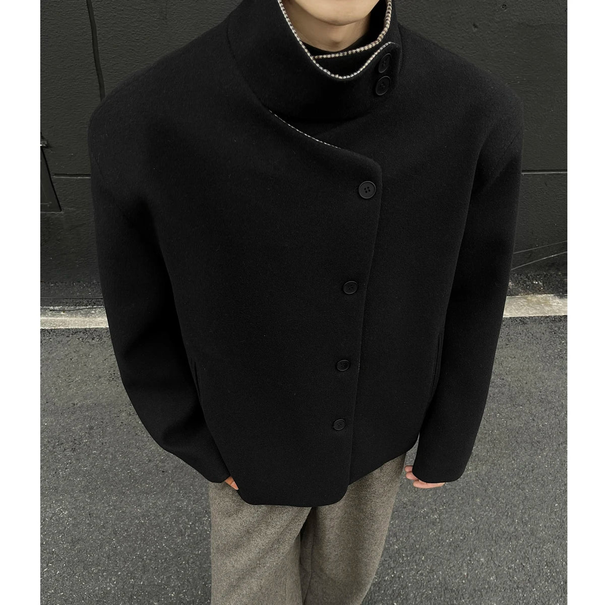 Winter woolen jacket men Caot Warm windproof 2025 New Style Fashionally Slim-Fitting Short Jacket Coat Individuality stand-up