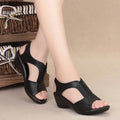 WOIZGIC Women Old Mother Laides Female Sandals Platform Shoes PU Leather Non Slip Beach Summer Cool Zipper Size 35-41 PGP-1153