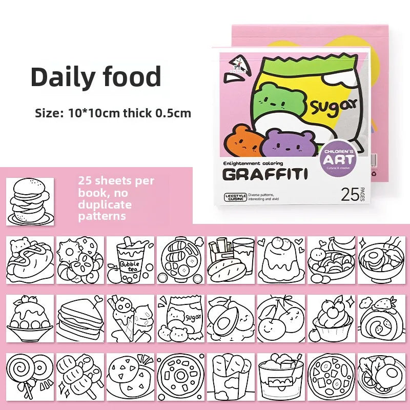 2025 New Cartoon Convenient Coloring Book 25 Sheets Mini Watercolor Coloring Book Painting Album Graffiti Coloring Book