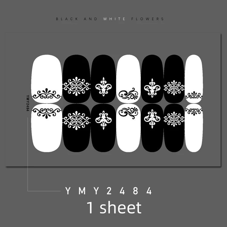 Full Cover Nail Stickers Black and White Nail Decoration Nails Sticker Designer Self Adhesive Nail Sticker Nail Art Sticker