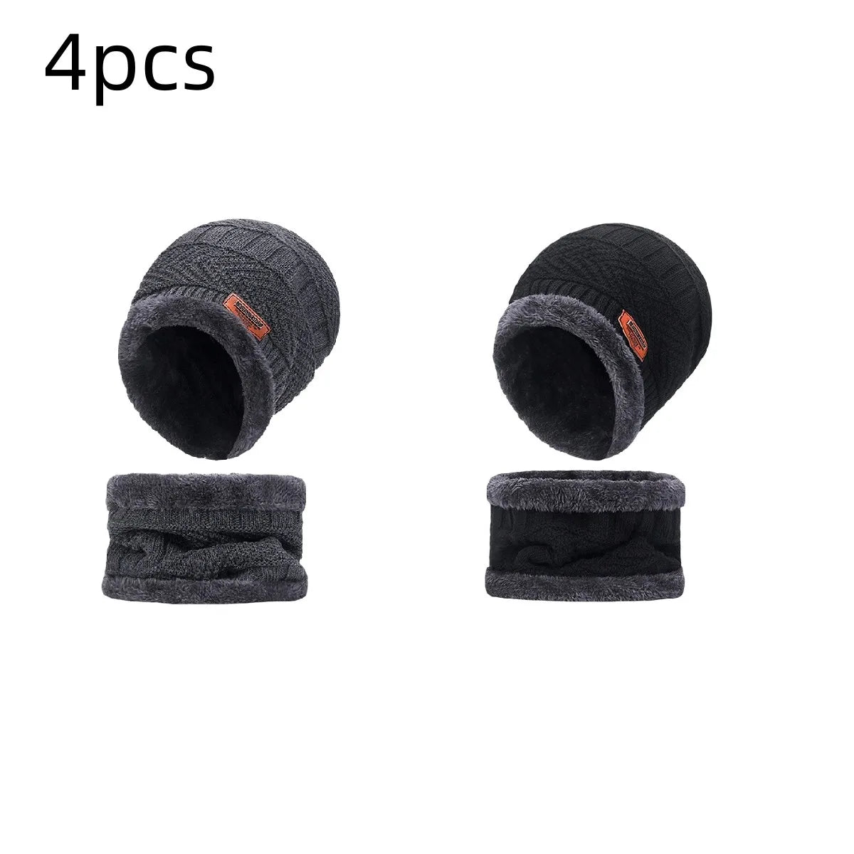 Winter Hat For Men Fleece Scarf Women Neck Leather Knitted Cap Thick Wool Neck Warmer Balaclava Ski Mask Skullies Beanies