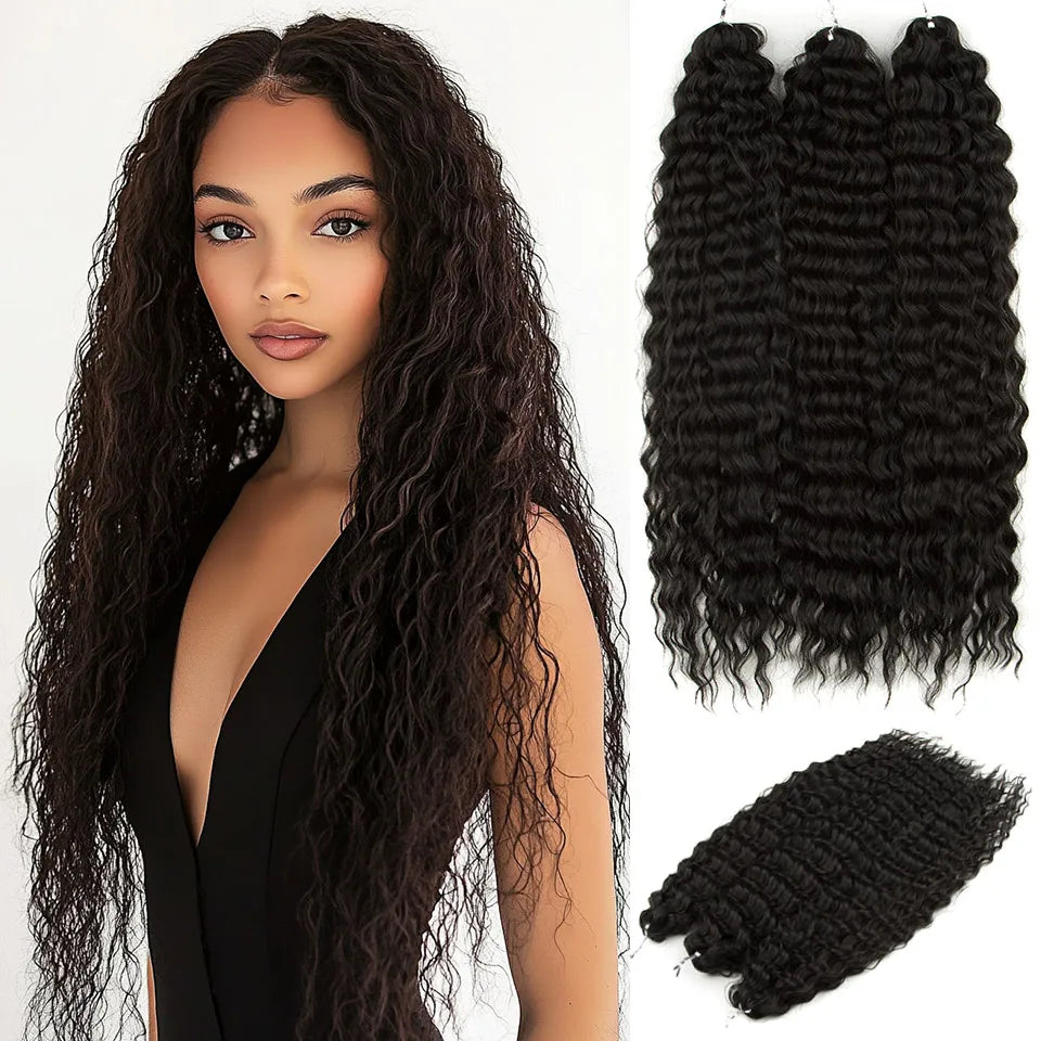 FASHION IDOL Ariel Twist Crochet Hair Synthetic 22 Inch 300g 3 Bundles Water Wave Hair Extensions Ombre Blonde Braid Curly Hair