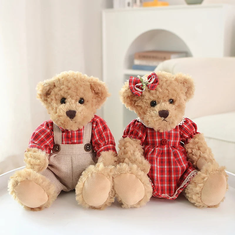 2 pcs/lot 26cm Lovely Couple Teddy Bear With Cloth Plush Toys Dolls Stuffed Toy Kids Baby Children Girl Birthday Christmas Gift