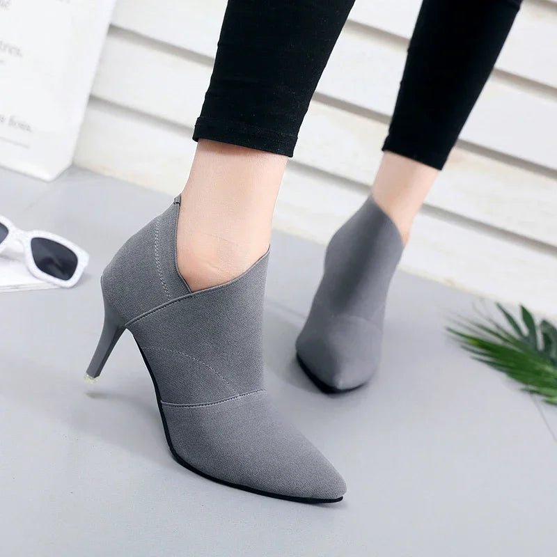 Spring and Autumn New Solid Tone Pointed Sleeve Wearing Thin Heel Versatile Single Boot Women Comfortable Women's Shoes2024