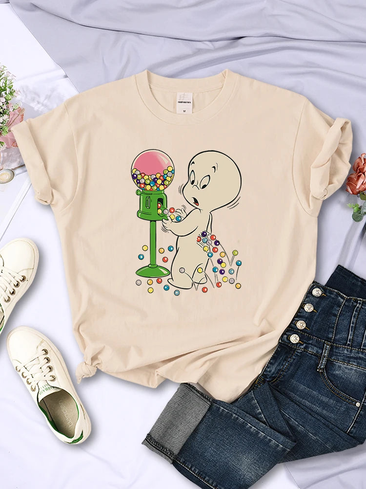 The Little Boy Likes Colored Glass Balls Women Short Sleeve Creative Street Tops Casual O-Neck Clothing All-math Female T-Shirts