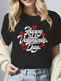Valentine's Day Ladies Printed T-Shirt Machine Washable Breathable Comfortable Material Casual Love Theme Top for Women