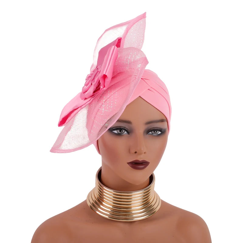 Retro Veil Turban Cap for Women Exaggerated Party Headpiece Hat African Head Wraps Bonnet Muslim Wrap Head Turbans