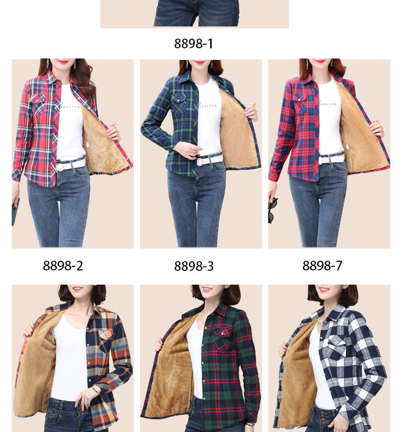 Thickened Fleece Women's Long Sleeve Shirt Autumn Winter New Style Warm Plaid Loose Fit Korean Style Cotton Button up Top