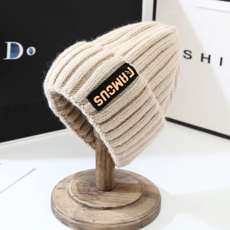Winter hat, men's and women's versatile fashion long label woolen hat, warm ear protection, toe cover, knitted hat