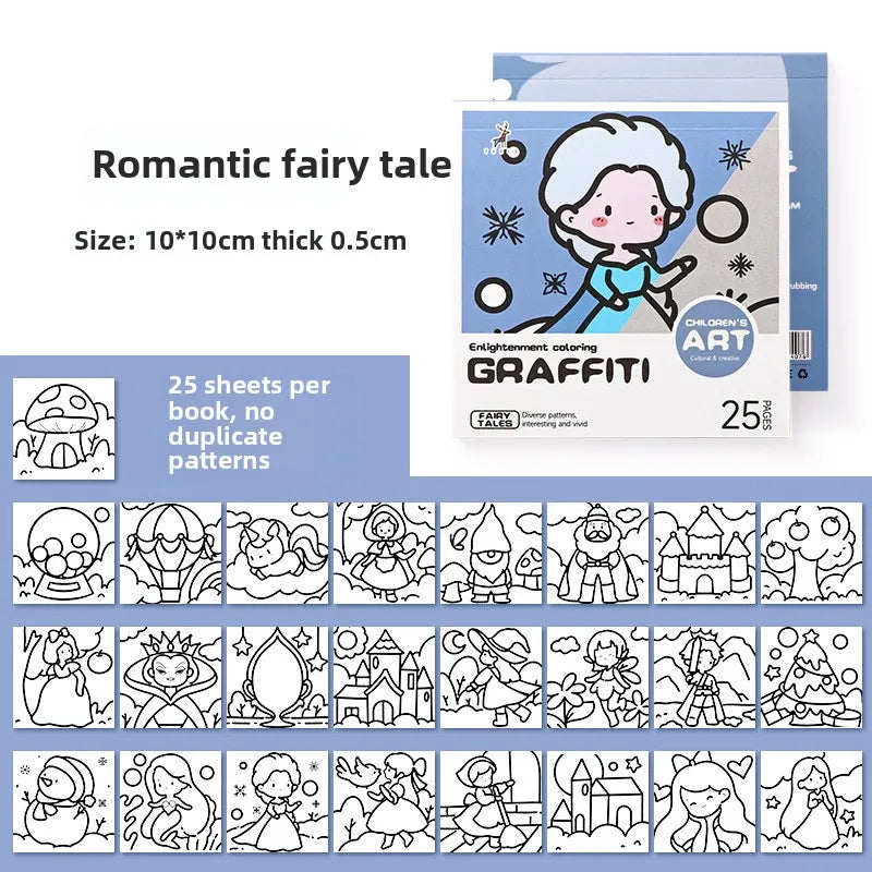 2025 New Cartoon Convenient Coloring Book 25 Sheets Mini Watercolor Coloring Book Painting Album Graffiti Coloring Book