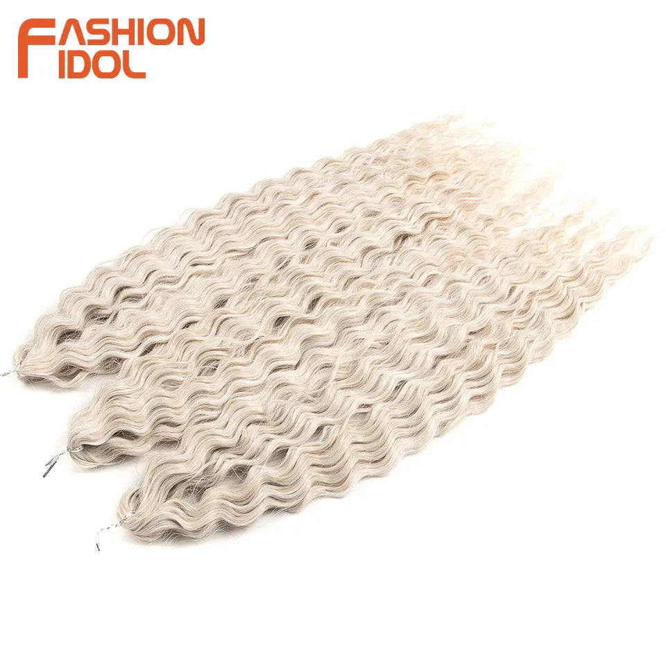 FASHION IDOL Ariel Twist Crochet Hair Synthetic 22 Inch 300g 3 Bundles Water Wave Hair Extensions Ombre Blonde Braid Curly Hair