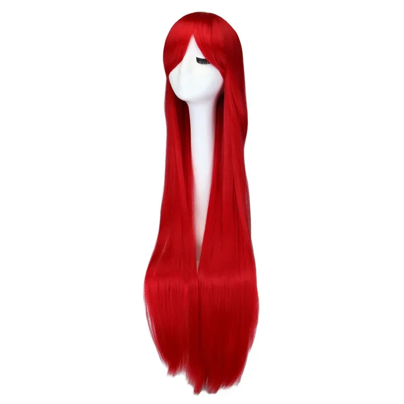 QQXCAIW Long Straight Cosplay Wig Black Purple Black Red Pink Blue Dark Brown 100 Cm Synthetic Hair Wigs