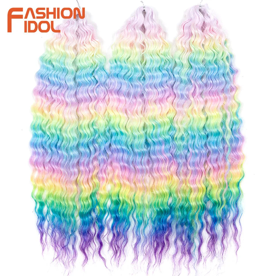 FASHION IDOL Ariel Twist Crochet Hair Synthetic 22 Inch 300g 3 Bundles Water Wave Hair Extensions Ombre Blonde Braid Curly Hair