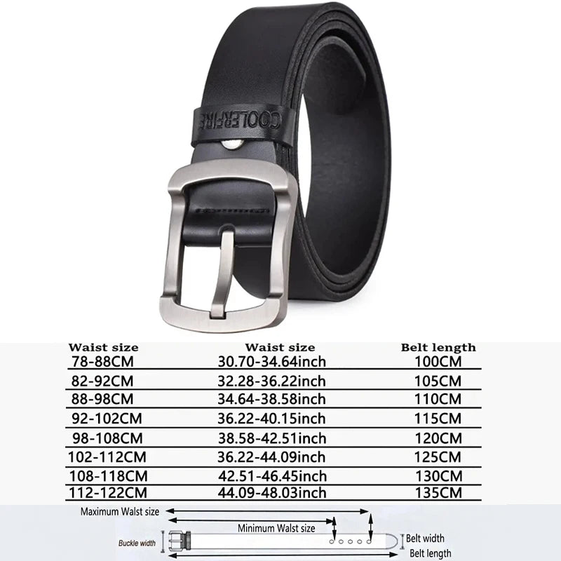 Coolerfire Fashion Cowhide Genuine Leather Belt Men Black Jeans Strap Male Vintage Casual Men Belts HQ024