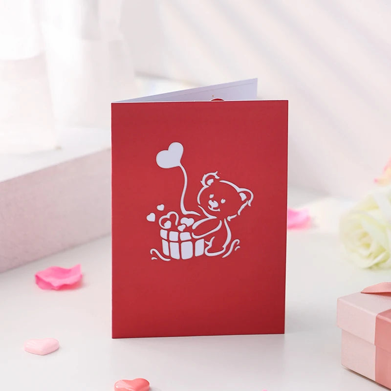 Valentine's Day Valentine Bear Pop Up Three-dimensional Card Greeting Card Creative Gift Card Heart Shape Bear For Couples Wife