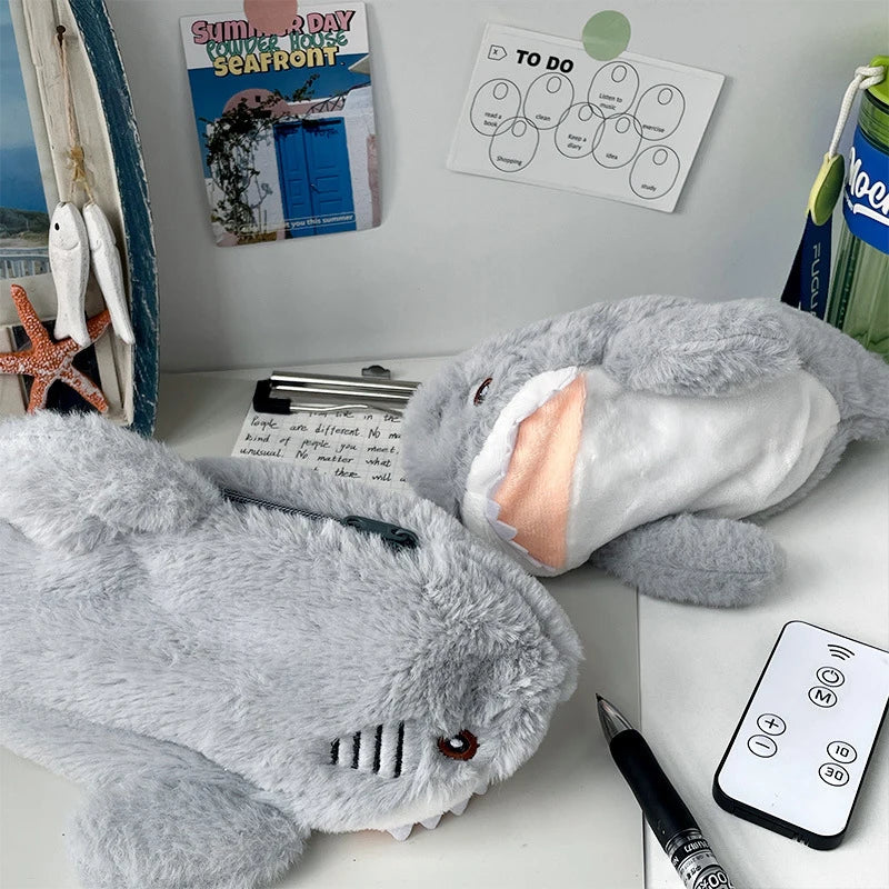 Plush Ocean Shark Pencil Case Portable Cosmetic Bag Large Capacity Pen Pouch Stationery Storage Box School Office Supplies
