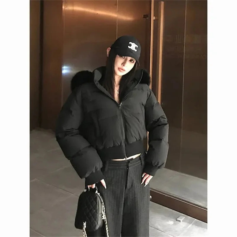 Winter Parkas Women Jacket New Down Cotton Padded Parka Fur Collar Long Sleeves Casual Snow Wear Coat Female Jackets Outwear