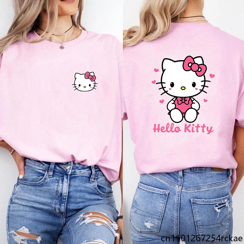New Women's Cute Hello Kitty Printed T-shirt Kawaii Hello Kitty Pattern Shirt Personalized Women's Tops