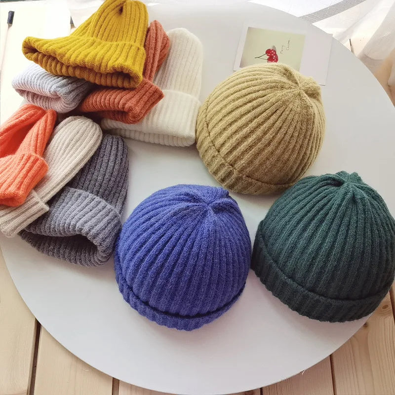 Winter Hats For Girls Boys Beanie Children Solid Color Knitted Ear Protection Keep Warm Baggy Cap Trendy Bonnet Winter Cap