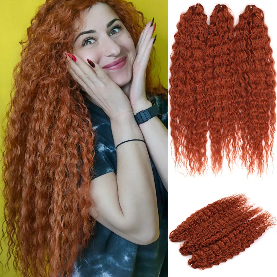 FASHION IDOL Ariel Twist Crochet Hair Synthetic 22 Inch 300g 3 Bundles Water Wave Hair Extensions Ombre Blonde Braid Curly Hair