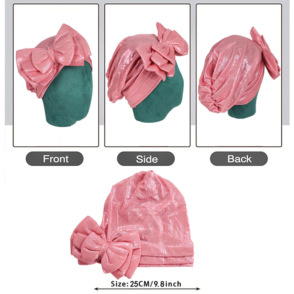 Elastic Bow Turban Caps for Women Muslim Headscarf Hat African Head Wraps Muslim Headwear Headwrap Bonnet Female Turbante Mujer
