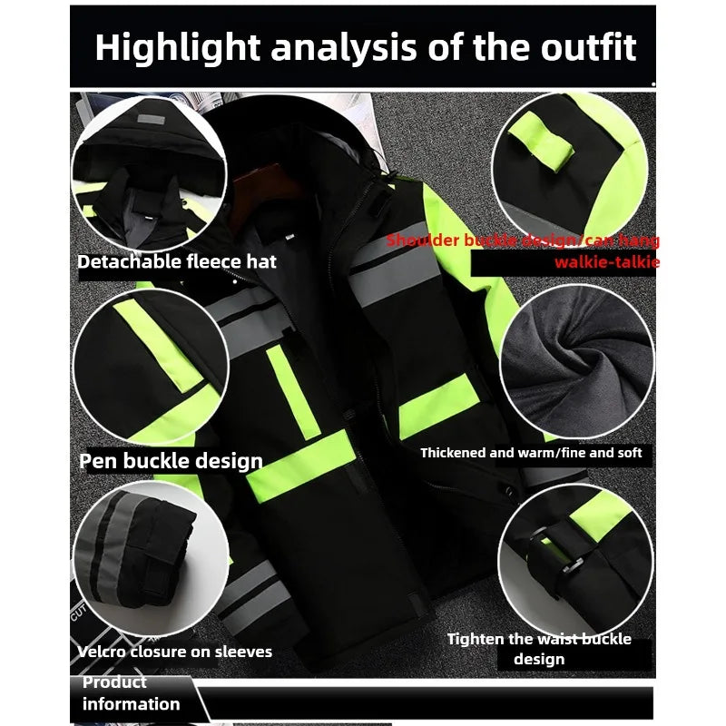 New Winter Work Jacket, Waterproof Windproof Reflective Thermal Coat with Fleece Lining, Stain Resistant