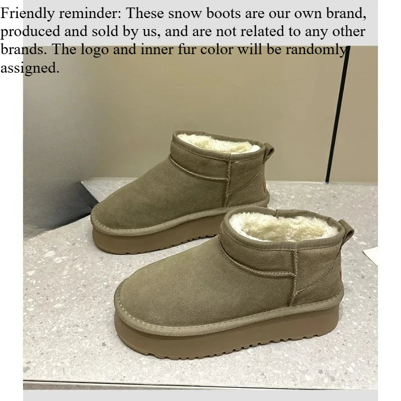 Winter  new women's snow boots cow suede sleeve casual cotton shoes platform cotton boots