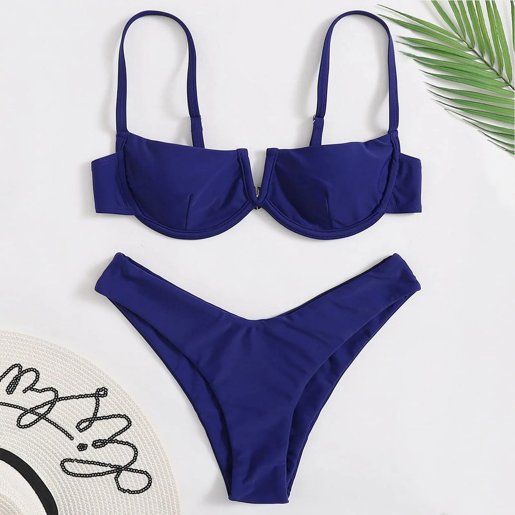 Woman Swimsuits Women'S Summer Fashion Steel Push Up Two Piece Swimsuit Sexy Bikini Solid Color Swimsuit купальник 2025 тренд