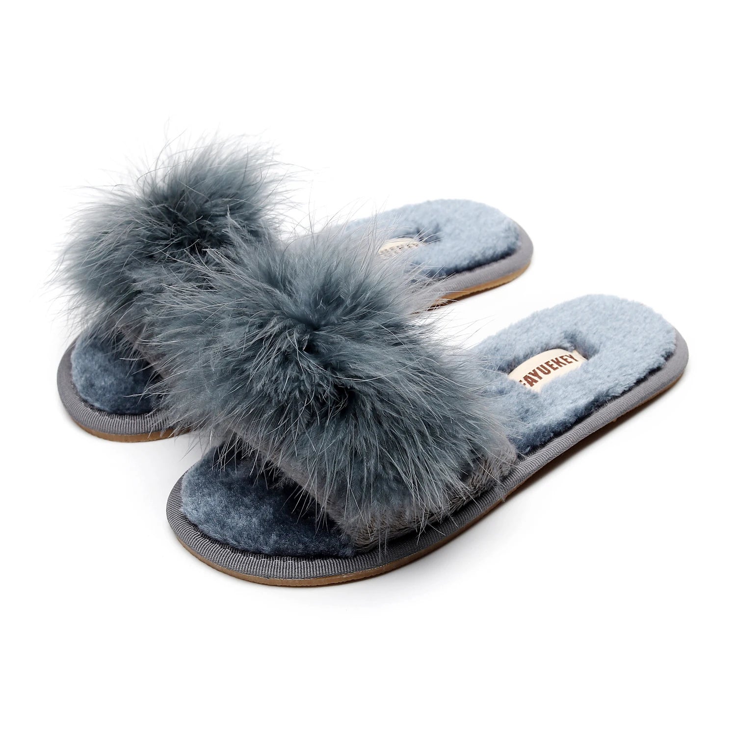 FAYUEKEY Spring Summer Winter Home Cotton Fluffy Plush Fur Slippers Women Wedding Floor Bedroom Flat Shoes