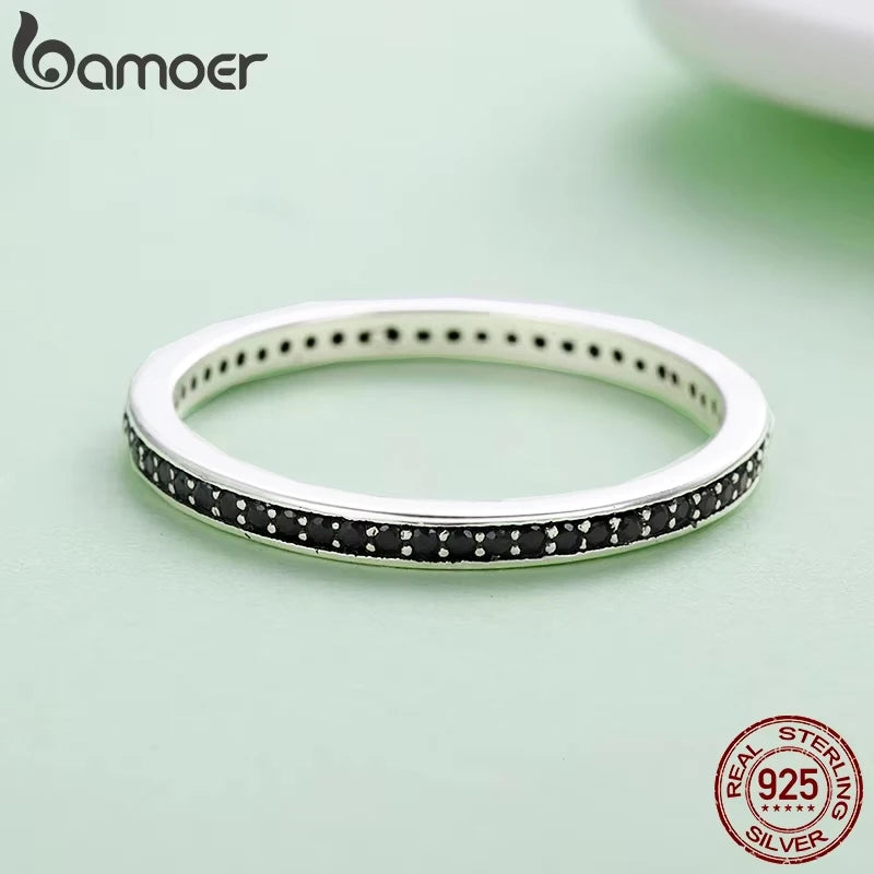 BAMOER Authentic 925 Sterling Silver Dazzling CZ Stackable Rings for Women Wedding Jewelry Mother Gift SCR114