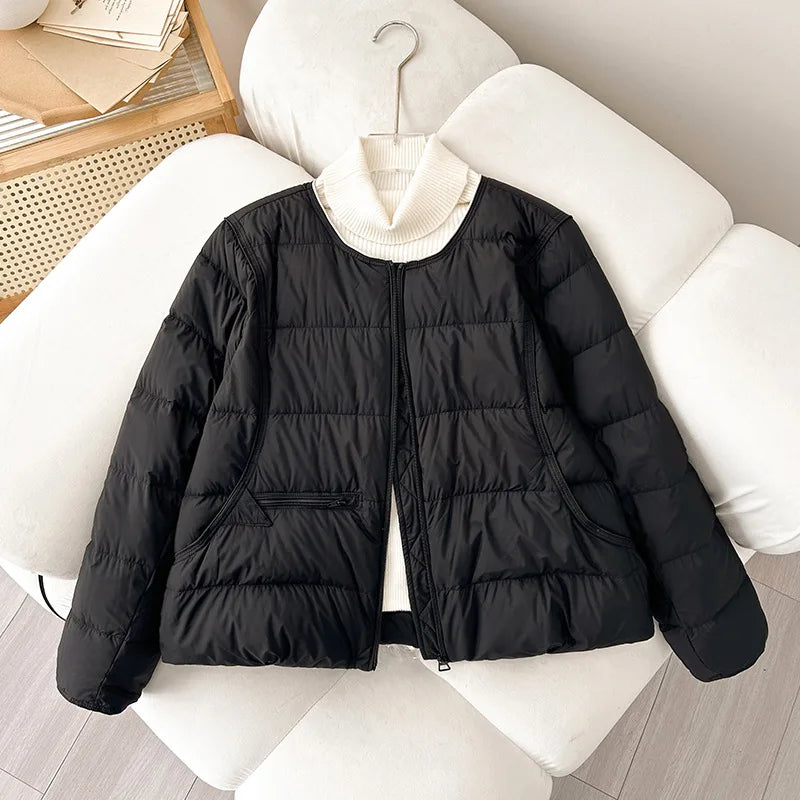Winter  Lightweight Padded Parka Warm Cotton Padded Puffer Coat Outerwear Casual Single Breasted O-Neck Quilted Jackets