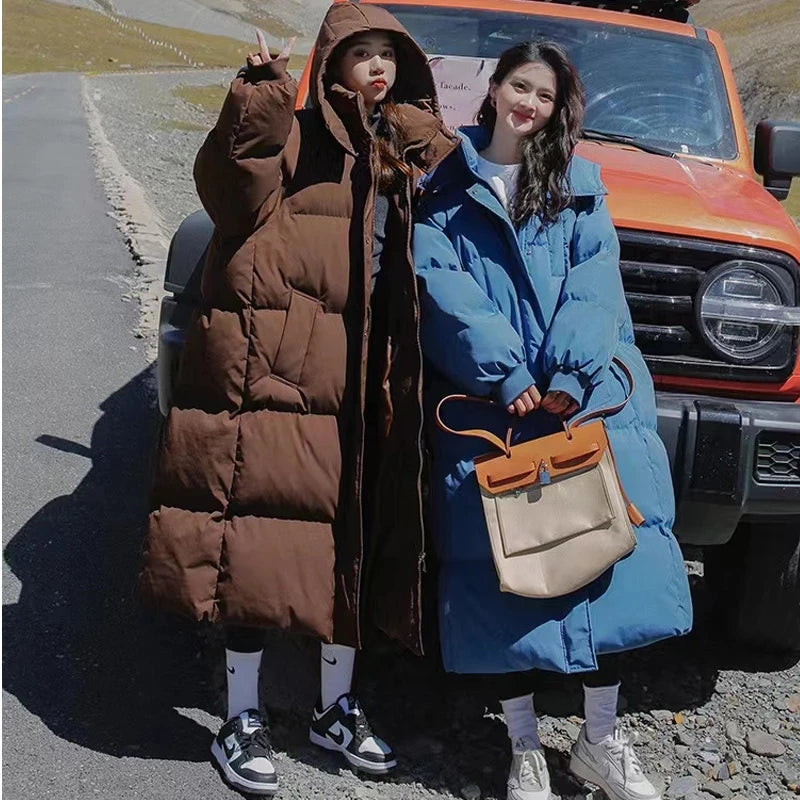 Winter Jacket 2025 New Long Coat Down Cotton Jackets Korean Loose Korean Fashion Bubble Coat Buggy Hooded Parkas Female Outwear