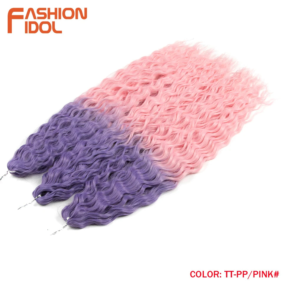 FASHION IDOL Ariel Twist Crochet Hair Synthetic 22 Inch 300g 3 Bundles Water Wave Hair Extensions Ombre Blonde Braid Curly Hair