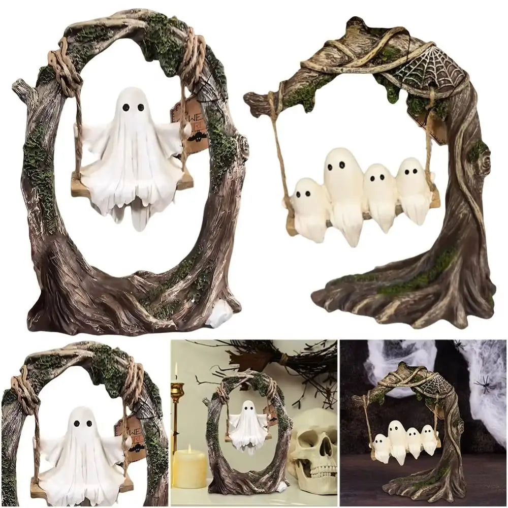 Halloween Themed Halloween Swing Ghost Ornament Handicraft Model Spooky Ghosts Decor Statue Display Ghost Halloween Decoration