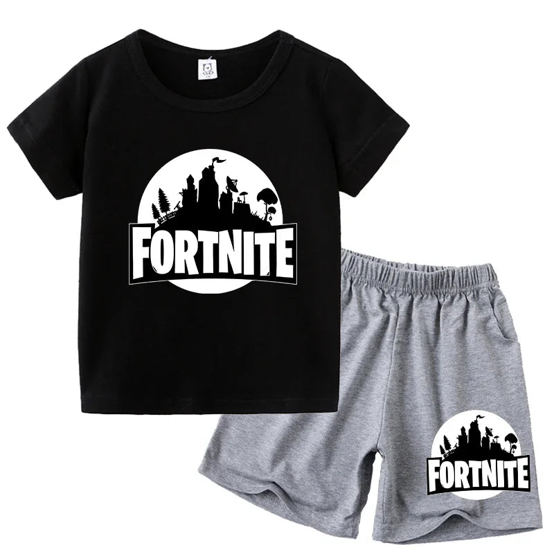 FortnitesT-shirt Shorts for Boys Girl Tee Pants Set Summer 2pcs Children Clothing Tops T-shirts Fortress Night Print Tees Gift