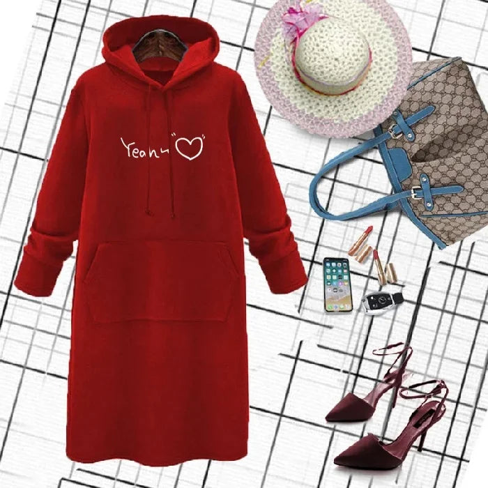 Thickened Fleece Hoodie Women's Long Sleeve round Neck Pullover Sweatshirt Winter Warm Style Loose Slimming Mid-Length Hoodie