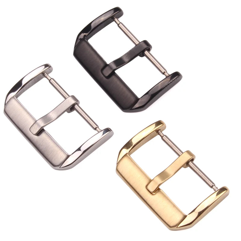 Middle Brushed Stainless Steel Watch Pin Buckle 16mm 18mm 20mm 22mm Silver Gold Black Leather Watch Band Strap Clasp Accessories