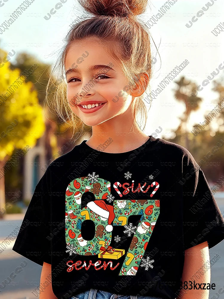 67 Meme Funny Christmas Tshirt for Kid Casual Cotton Short Sleeve Boys Girls Comfortable Top Street Fashion Parent Child Clothes