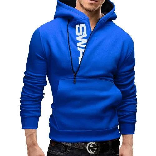 Mans Spring and Autumn Hoodies Letter Fleece Hooded Sweatshirt Patchwork Color Warm Plus Velvet Zipper Hoodies 6XL