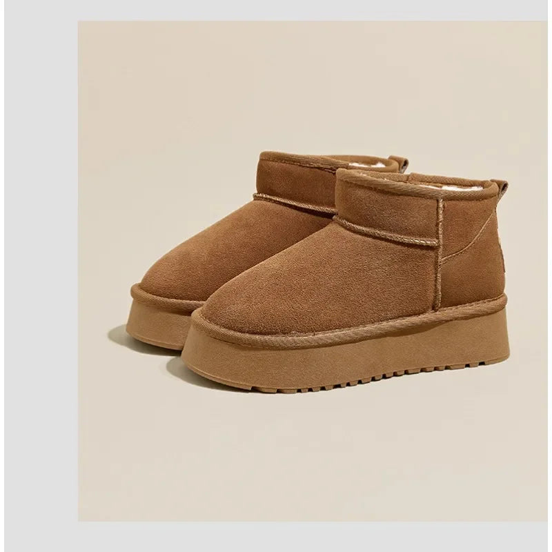 Winter  new women's snow boots cow suede sleeve casual cotton shoes platform cotton boots