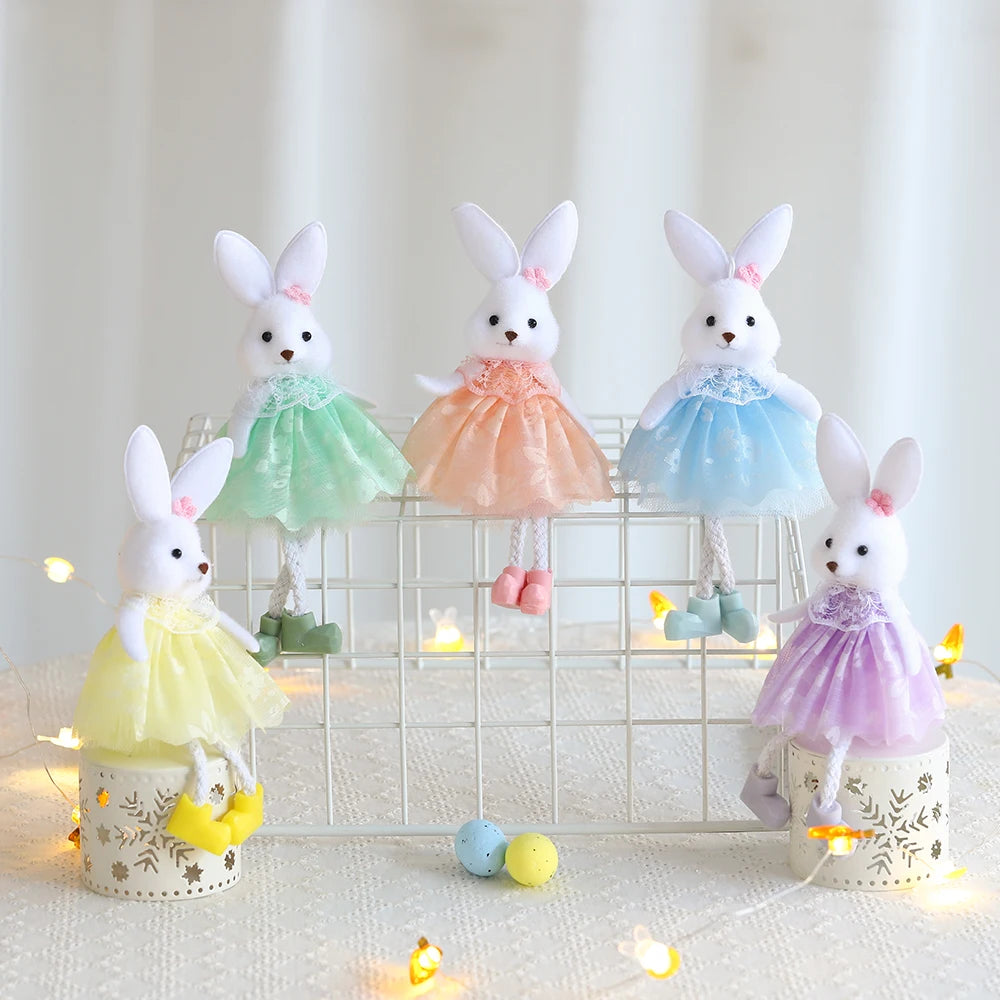 1Set Easter Multi Color Mixed Rabbit Fairy Ornament Yarn Skirt Bunny Angel Girl Pendant Happy Easter Party Spring Home Decor Kid