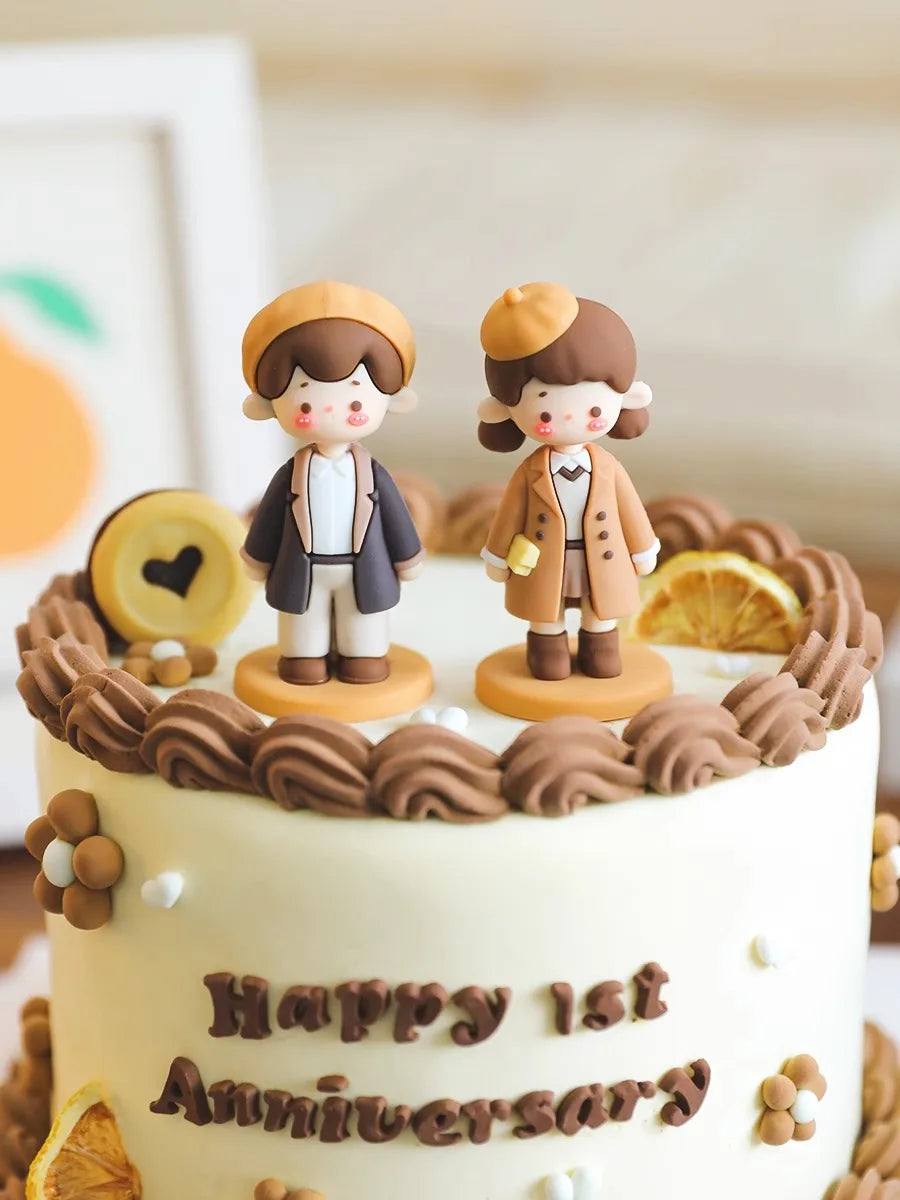 Valentine's Day Casual Wear Boys Girls Cake Decoration Cartoon Personality Couple Confession Doll for Birthday Cake Toppers